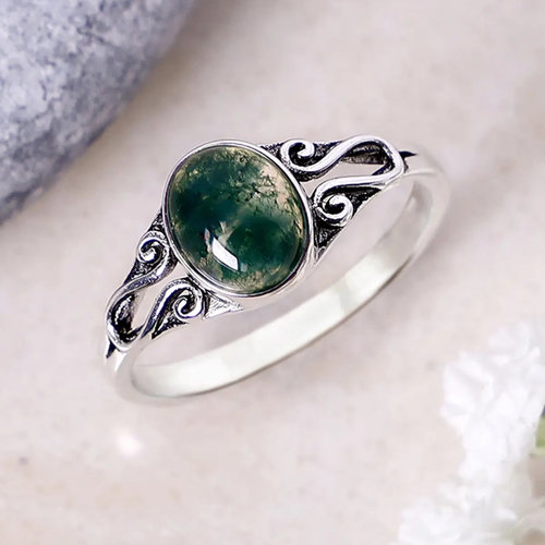 Sterling Silver Moss Agate Ring