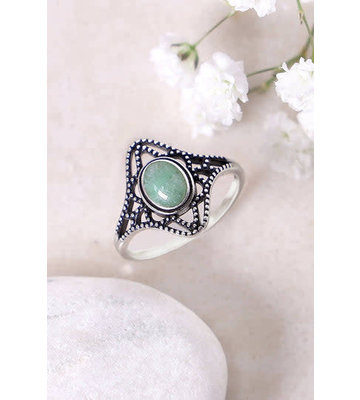 Sterling Silver Antiq Ring w/ Green Aventurine