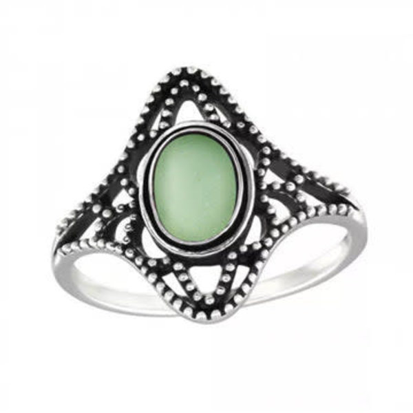 Sterling Silver Antiq Ring w/ Green Aventurine