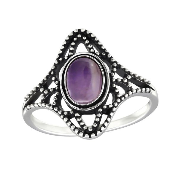 Sterling Silver Antiq Ring w/ Amethyst