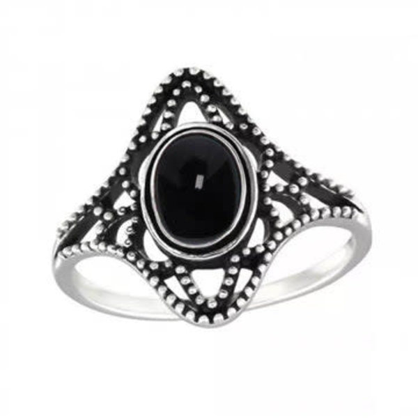 Sterling Silver Antiq Ring w/ Onyx