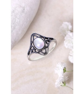 Sterling Silver Antiq Ring w/ Mother Of Pearl