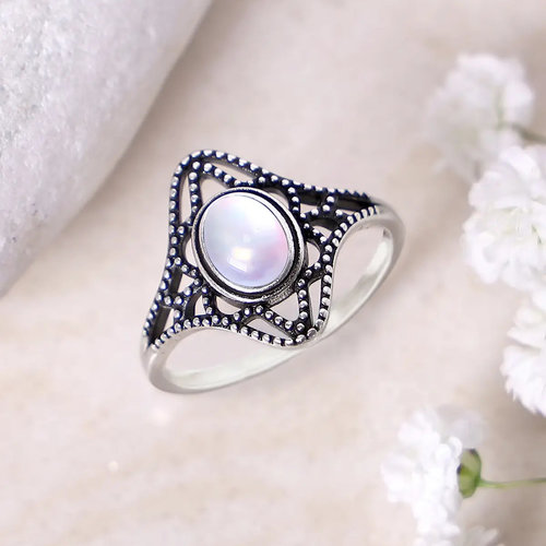 Sterling Silver Antiq Ring w/ Mother Of Pearl