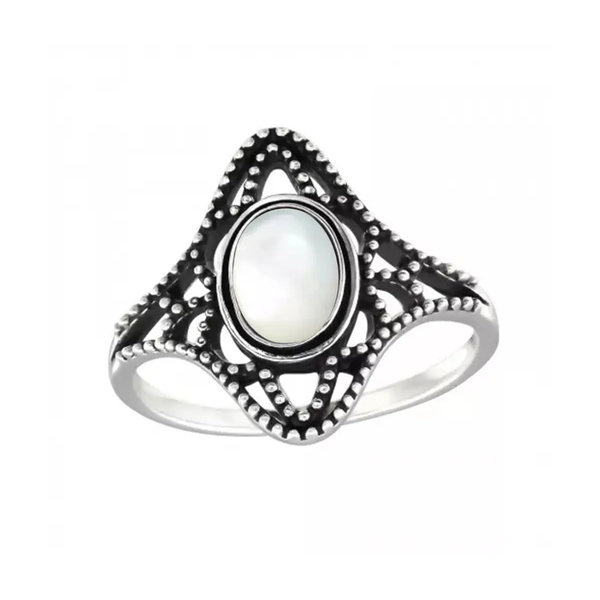 Sterling Silver Antiq Ring w/ Mother Of Pearl