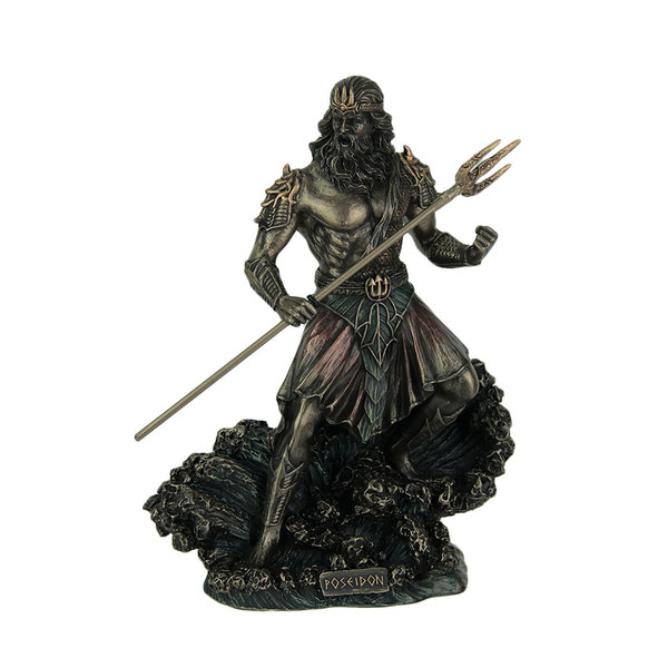 Standing Poseidon Holding Trident on Wave