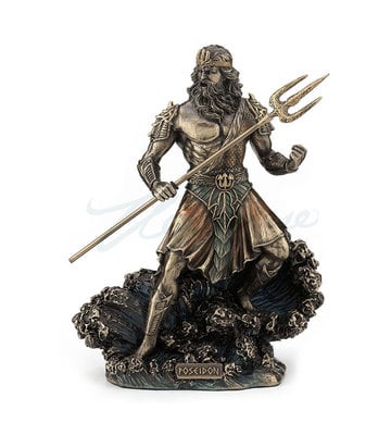 Standing Poseidon Holding Trident on Wave