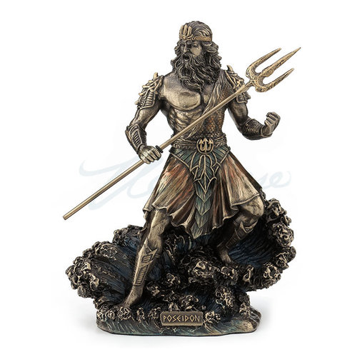 Standing Poseidon Holding Trident on Wave