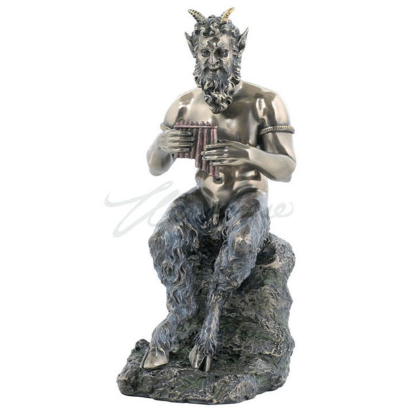 Pan Sitting On Rock Playing Flute Statue