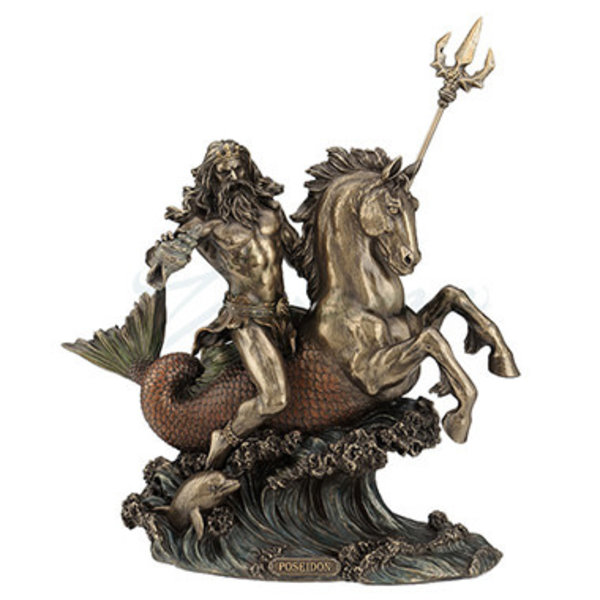 Poseidon With Trident Riding A Hippocampus