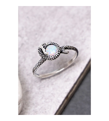 Sterling Silver Snake Ring & Opal