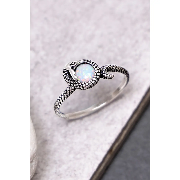 Sterling Silver Snake Ring & Opal
