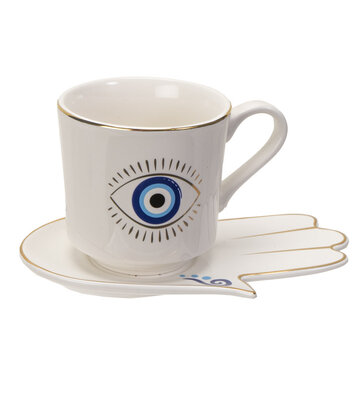Evil Eye Cup and Saucer Set (WHITE)