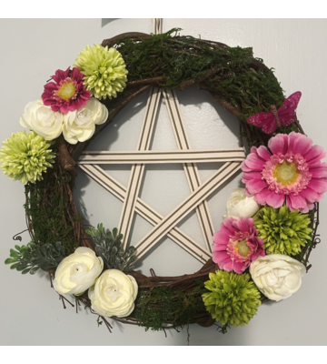 14" Pink Butterfly Pentacle Wreath