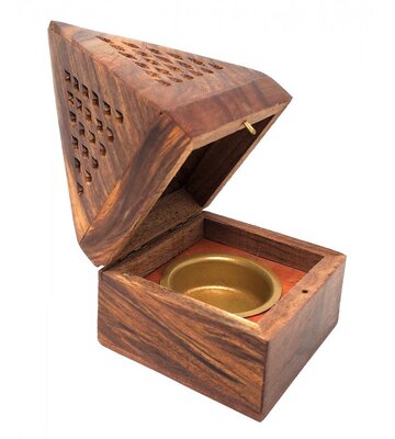 Wooden Temple Cone/Charcoal Burner 5"H