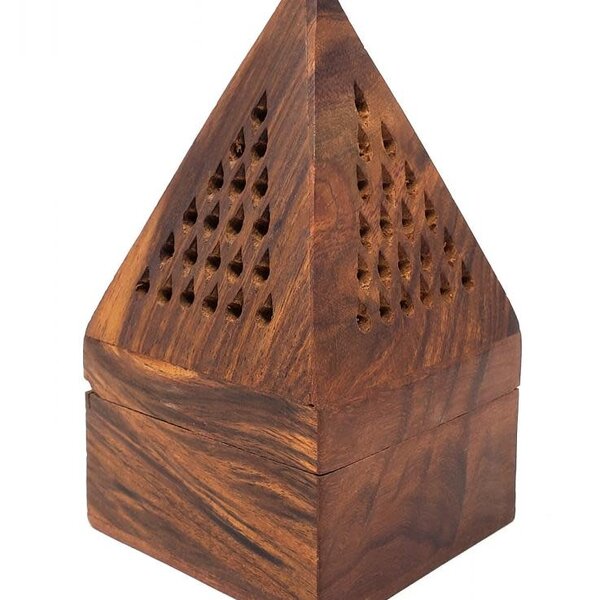 Wooden Temple Cone/Charcoal Burner 5"H