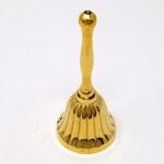 Brass bell with decorative scalloped outer bell and slender handle 4”