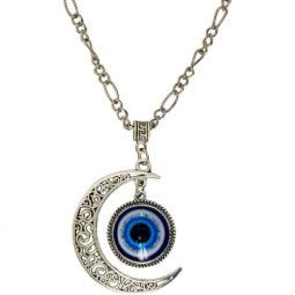 Evil Eye Crescent Moon Necklace - Stainless Steel
