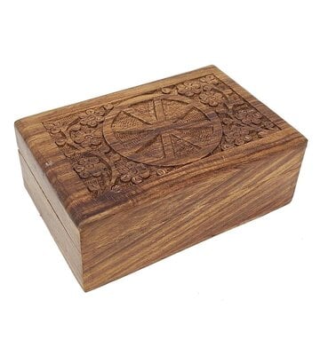 Wheel of the Year Symbol Wooden Carved Box - 4x6 Inches