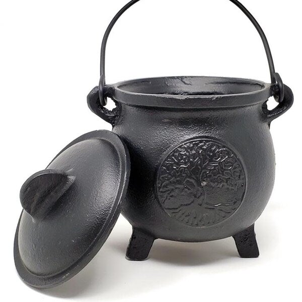 Tree of Life Cast Iron Cauldron with Lid 8"H 5"W