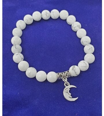 Howlite Gem Stone Bracelet with Cresent Moon Charm