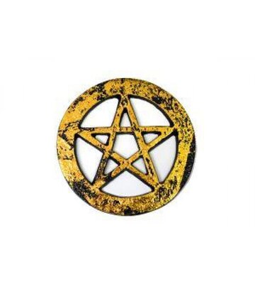 Black w/Gold Pentagram Metal Altar Tile 4"