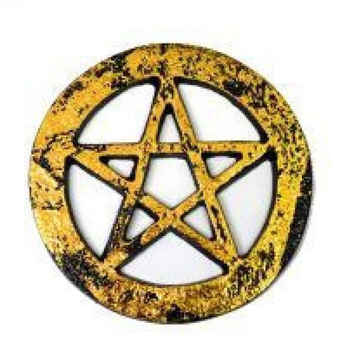 Black w/Gold Pentagram Metal Altar Tile 4"