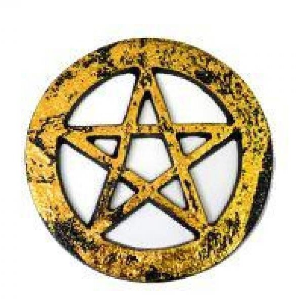 Black w/Gold Pentagram Metal Altar Tile 4"