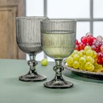 Vintage 12 Fl Oz Ribbed Glass Goblet - Solid Grey