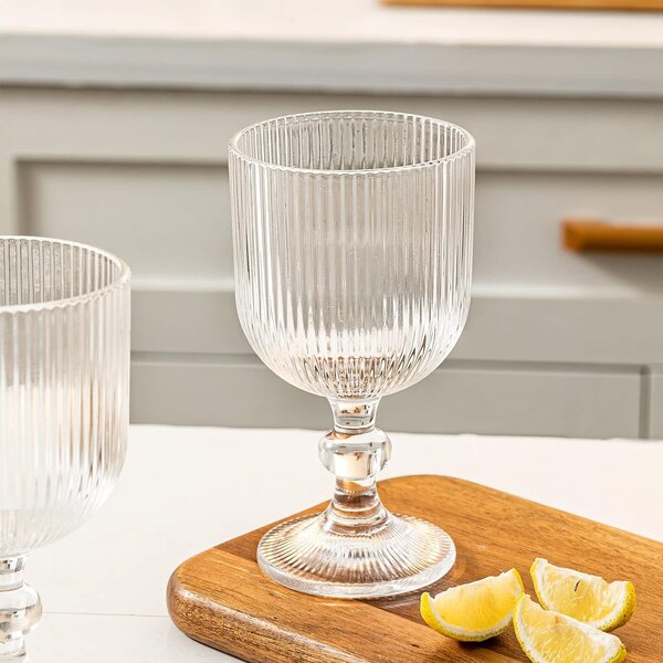 Vintage 12 Fl Oz Ribbed Glass Goblet - Clear