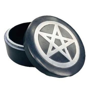 4" Pentagram Silver Inlay Soapstone Black Box