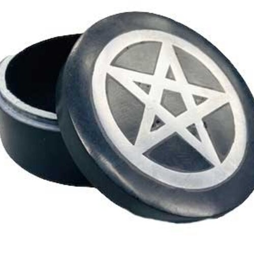 4" Pentagram Silver Inlay Soapstone Black Box