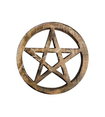 ALTAR TILE – PENTACLE MANGO WOOD 5″DIA