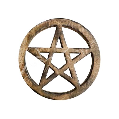 ALTAR TILE – PENTACLE MANGO WOOD 5″DIA