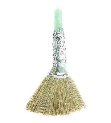 Gemstone Broom - Green Aventurine w/ Silver Goddess 8"L