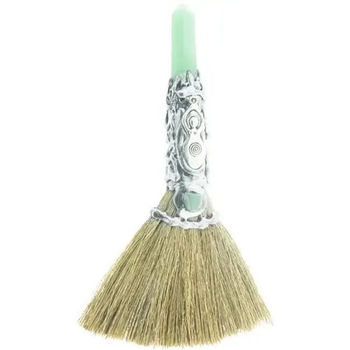 Gemstone Broom - Green Aventurine w/ Silver Goddess 8"L