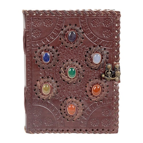 Seven Chakra (Seven Color Stones inlay) Leather Journal 6x8" with Latch Closure