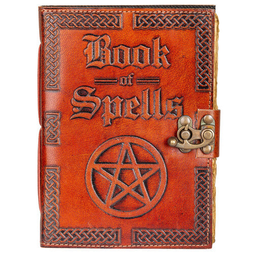 Book of Spells Leather Journal 5" x 7" w/ Antiqued Paper