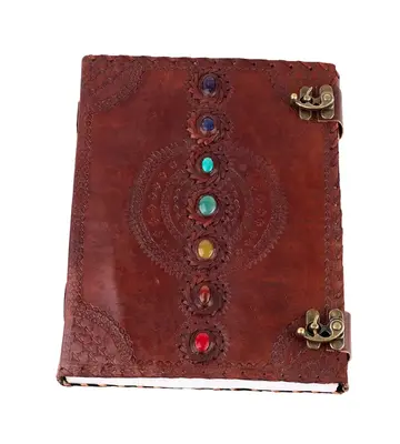 Seven Chakra Leather Journal 10" x 7" w/ Antiqued Paper