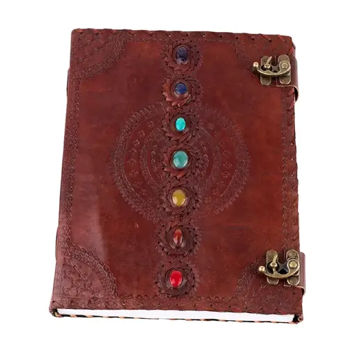 Seven Chakra Leather Journal 10" x 7" w/ Antiqued Paper