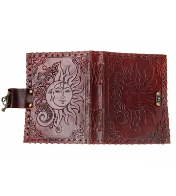 Sun / Moon Leather Journal 5" x 7" w/ Antiqued Paper