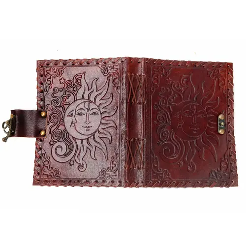 Sun / Moon Leather Journal 5" x 7" w/ Antiqued Paper