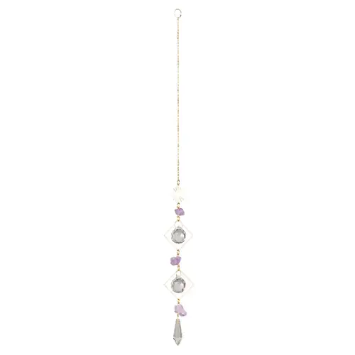 Sun with Amethyst Double Triangle Crystal Suncatcher 16"L