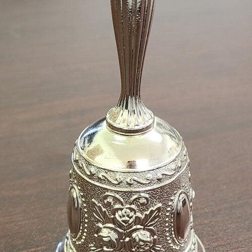 Silver Finish- Floral Design Altar Bell 4.5"H x 2"W