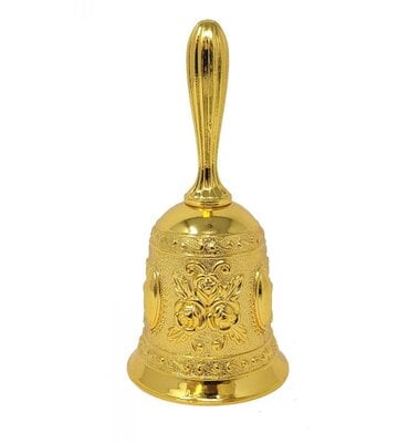 Gold Finish- Floral Design Altar Bell Alloy 4.5"H x 2"W