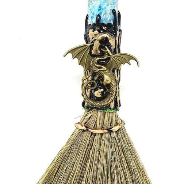 Blue Apatite Crystal Dragon Altar Broom 7"