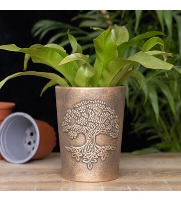 Tree of Life Bronze Terracotta Plant Pot By Lisa Parker 5x6.5In