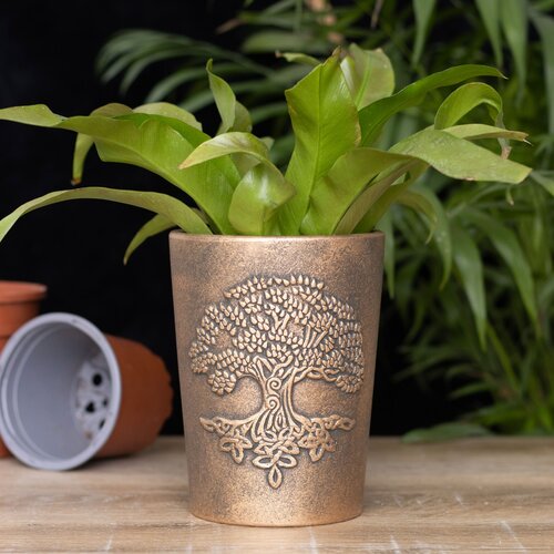 Tree of Life Bronze Terracotta Plant Pot By Lisa Parker 5x6.5In