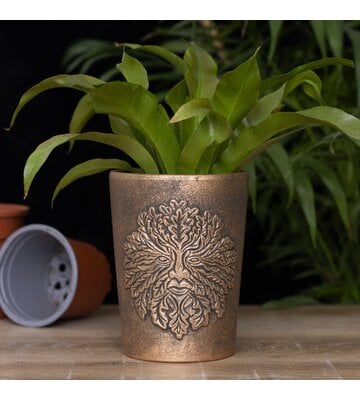 Green Man Bronze Terracotta Plant Pot By Lisa Parker 5 x 6.5In