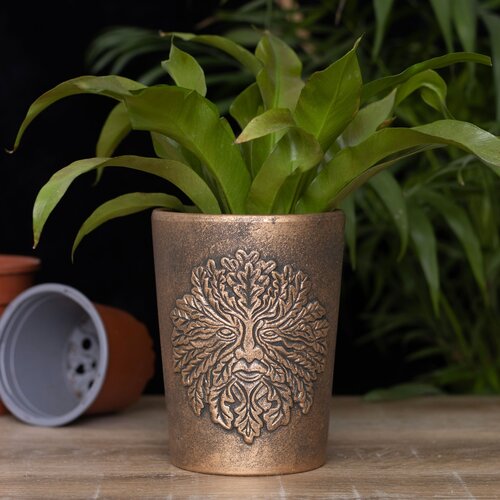 Green Man Bronze Terracotta Plant Pot By Lisa Parker 5 x 6.5In