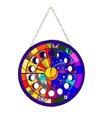 Moon Phases Stained Glass Suncatcher 6"D